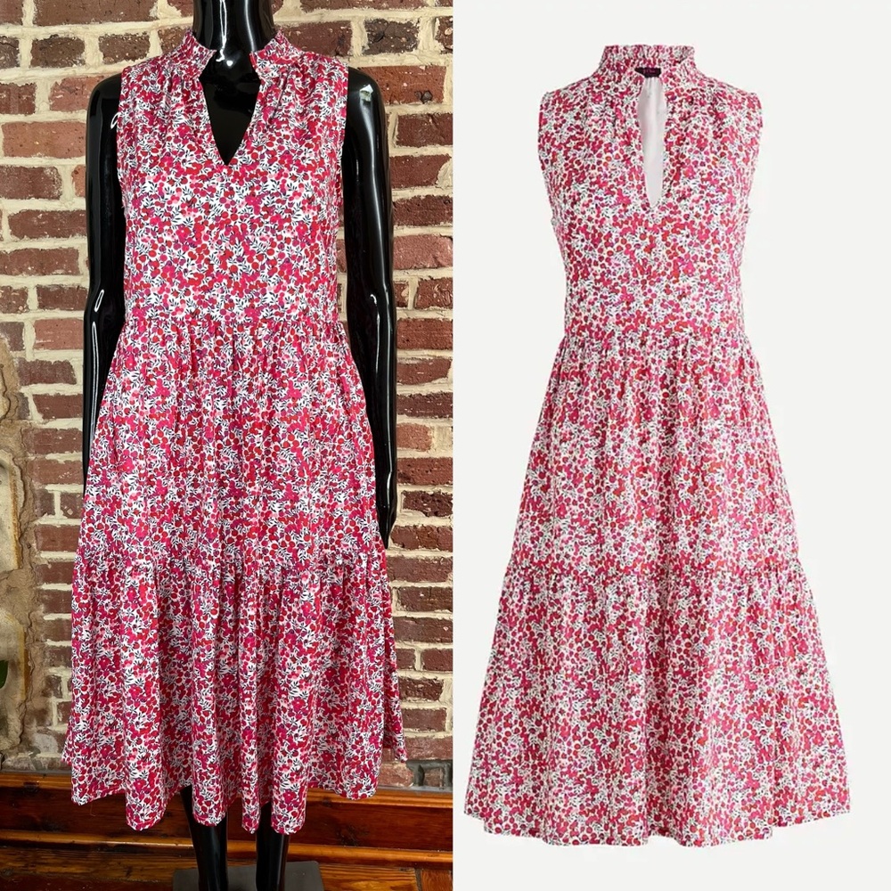 NWOT J. Crew Rebecca Dress in Red Pink and White Liberty Print Size XS
